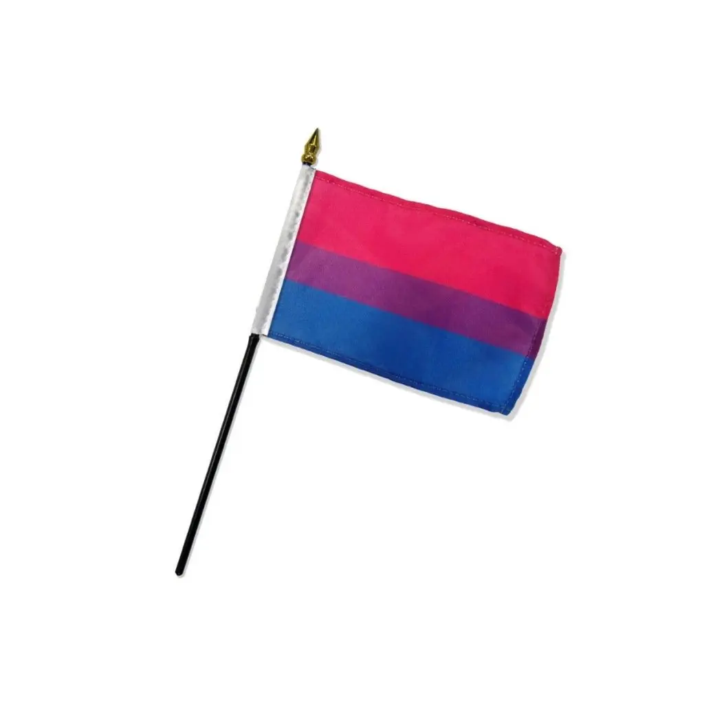 1-Piece 4x6 in Polyester Bisexual Flag - 10.5 Inches Flagstick Included, Stitched Edges, Bright Colors, Desk Supplies Pole Mount Festive Banner for National Pride Display (Home & Festive Party Accessory), Desk Or Table