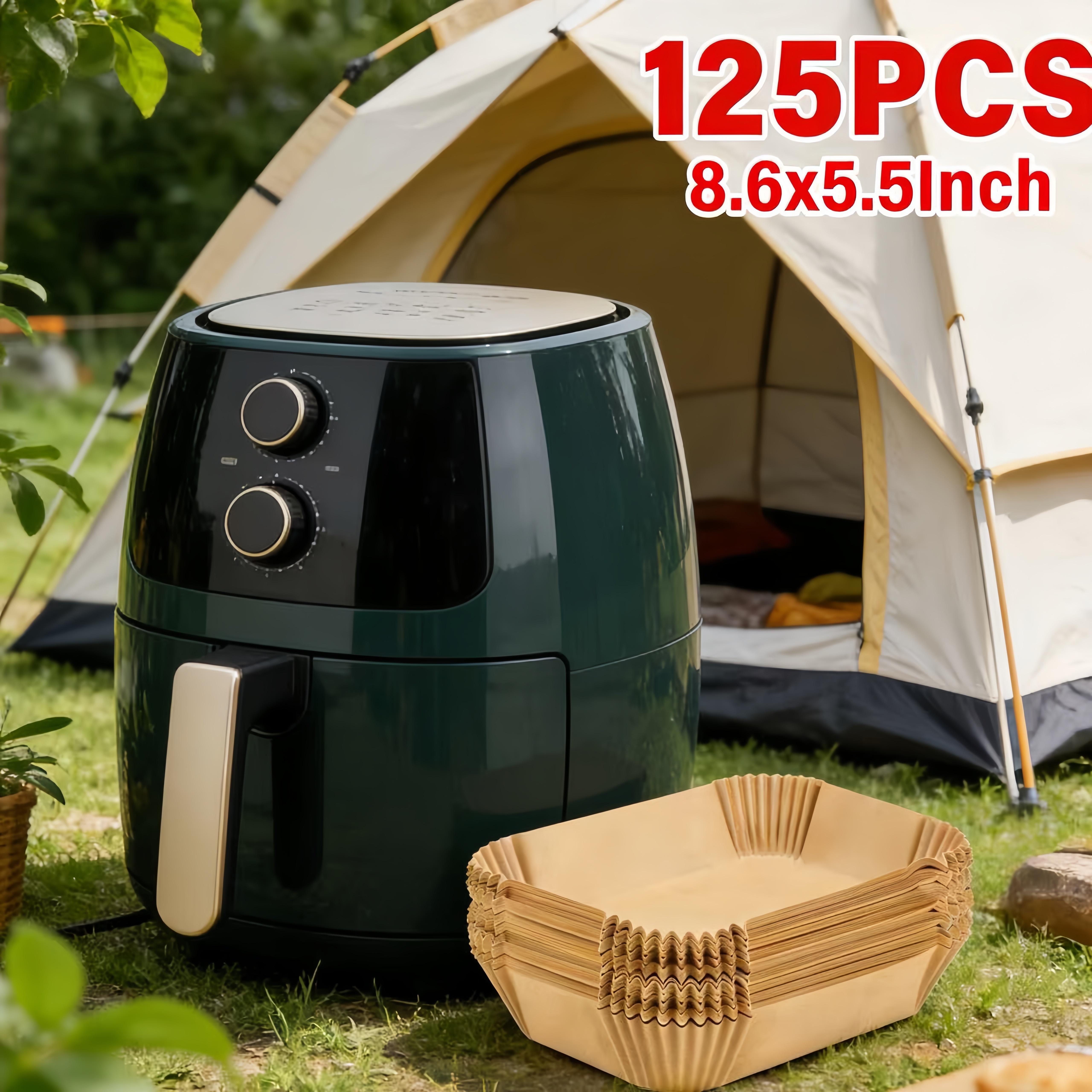 125 pcs Rectangular Disposable Air Fryer Liners, 8.6 x 5.5 in, Non-stick, Oil-resistant parchment paper, compatible with dual baskets, suitable for meal prep, baking, roasting, camping, picnics, easy to clean—a mess-free kitchen gadget for busy families