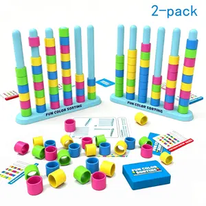 Color Stacking Classification Board Game, Parent-Child Brain Teaser Color Sorting Game, Family Fun Table Game, Ring Pairing Puzzle Toy, Fast-Paced Challenge Game with Cards