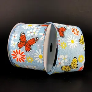 2.5"x10yd Butterfly Floral Ribbon