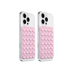 2/4-Pack Silicone Suction Cellphone Mount, Sticky Adhesive Mobile Grip Stand, Hands-Free Phone Accessory Holder for Selfies & Videos (Black, White, Translucent, Light Pink)
