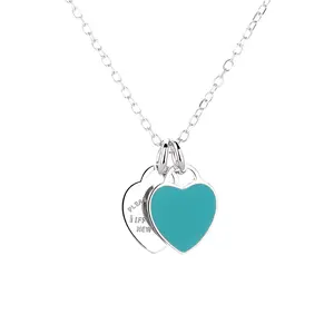 Leyehope Blue heart necklace in Steel with Enamel Pendant for Womens Fashion Jewelry