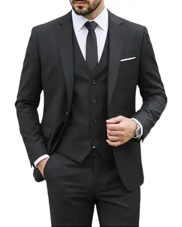 Men's 3 Piece Suit Set with Tie, One Button Slim Fit Solid Jacket Vest Pants, Prom Party Wedding Business Suits for Men