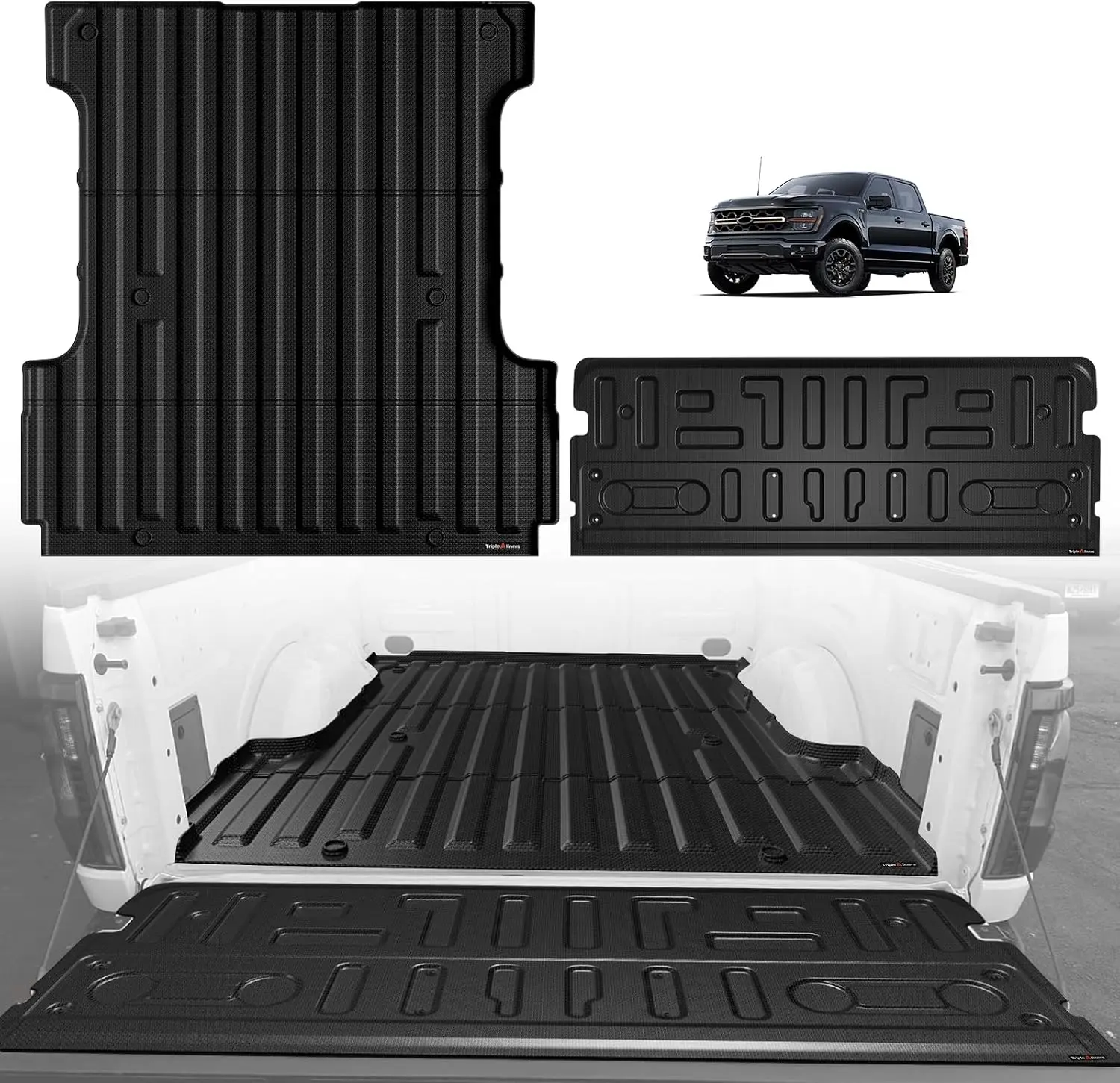 TripleAliners Bed Mat (5.5FT) & Tailgate Mat (Standard) for 2024-2026 F150 | for Ford Accessories All Weather TPE Truck Bed Liner Tailgate Cover Custom Fit Not Fit Drop in Liner