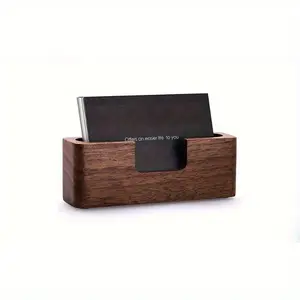 Elegant Wooden Business Card Holder, Durable Office Display Stand, Multiple Compartments, Dark Wood Finish, Perfect for Organizing Cards, Desk Organizer
