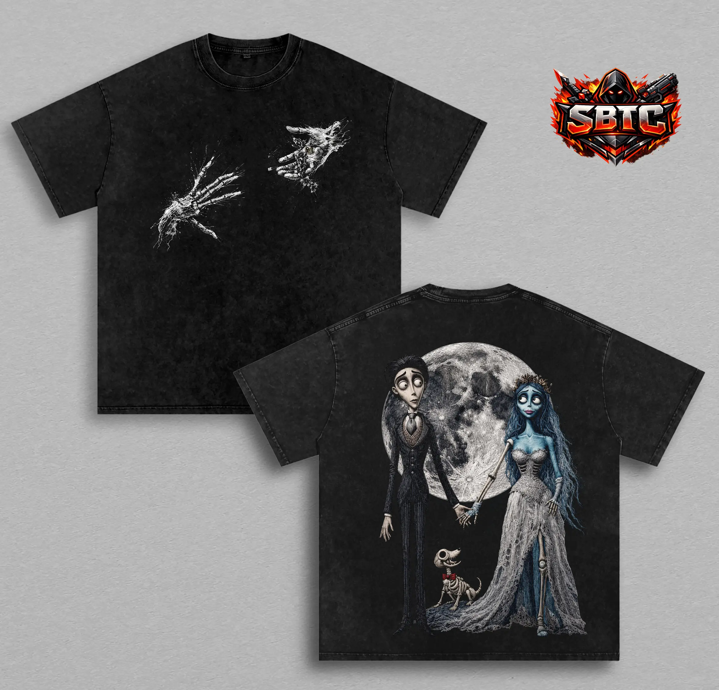 Corpse Bride Moonlit Love Vintage Washed T-Shirt, Victor & Emily Double-Sided Gothic Graphic Tee, Tim Burton Inspired Heavy Cotton Oversized Halloween Fantasy Streetwear Gift