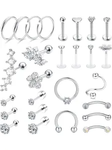 27 Counts 16g Cartilage Earrings Set, Unisex Stainless Steel Ear Piercings, Body Piercing Jewelry, Ideal for Helix & Tragus, Durable Fashion Accessory