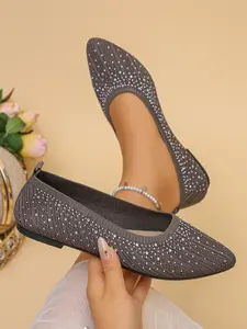 Breathable Mesh Rhinestone Single Shoes for Women, Soft Sole Comfortable Pointed Flat Shoes, Versatile Office Low Heel Women's Shoes, Casual Flats