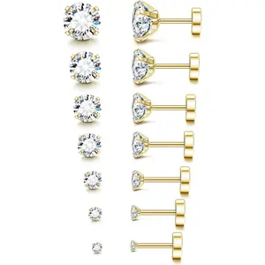 Besteel Stylish 20G Hypoallergenic Flat Back Earrings- Dainty and Comfortable Silver/14K Gold/Stainless Steel Studs, Birthstone & CZ Studs