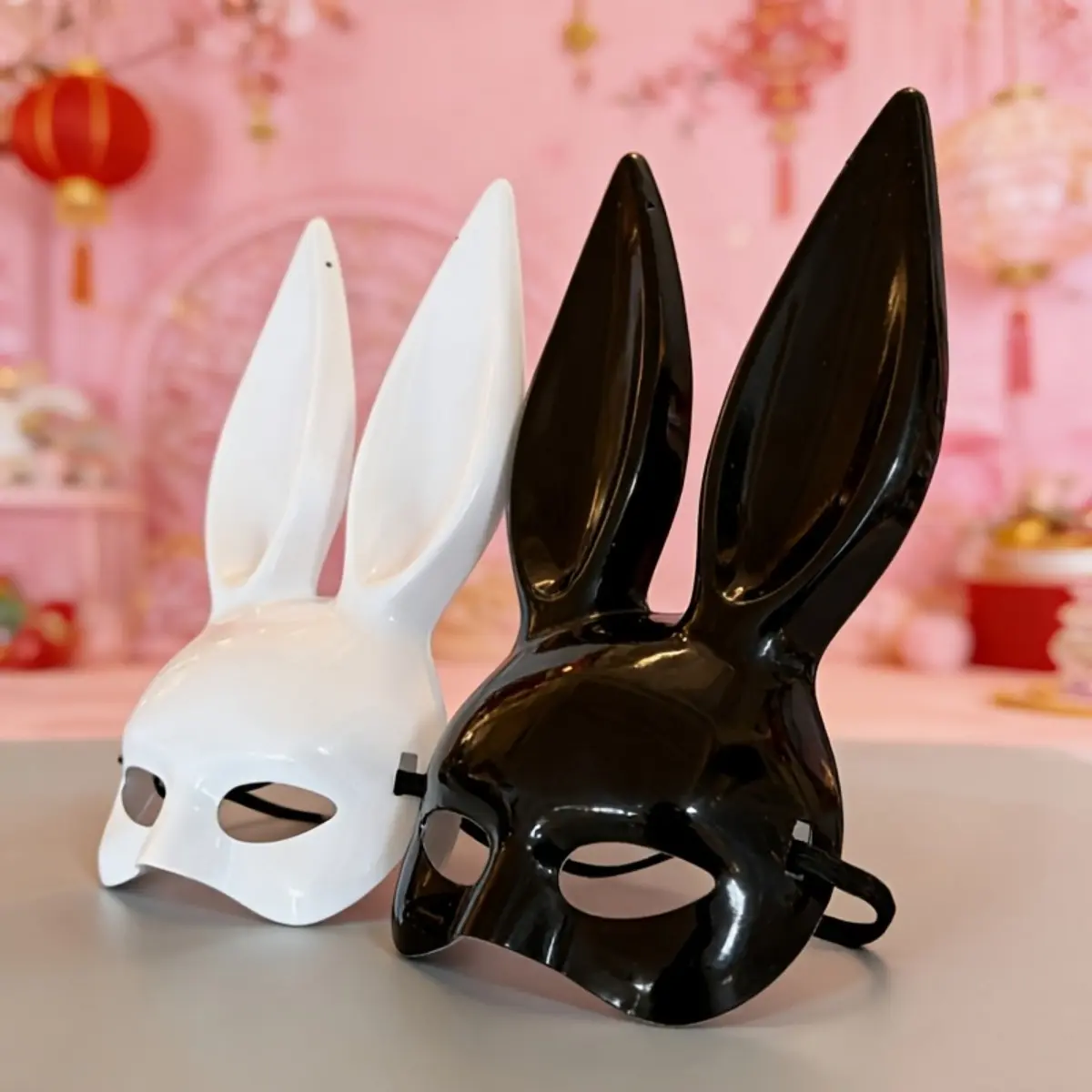 2 Pack Glossy Bunny Ears Mask (Black & White) - Sexy Rabbit Masquerade Mask for Nightclub Rave - Glamorous Costume Party Accessory Accessories for Theme Party & Cosplay - Eye-Catching Party Queen Photo Props Bunny Mask Girl