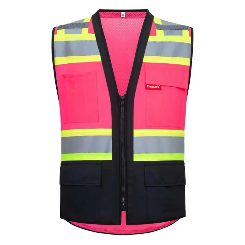 Pink Safety Vest with Black Bottom - Pink Color with Reflective Strips and Pockets