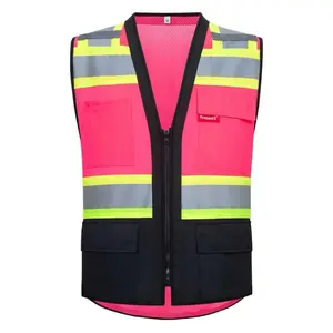Pink Safety Vest with Black Bottom - Pink Color with Reflective Strips and Pockets