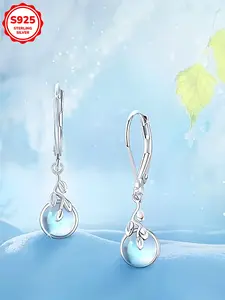 Elegant S925 Silver Moonstone Dangle Earrings, Hypoallergenic No Nickel Jewelry, Fashionable Drop Earrings for Women Daily Wear Gift, Elegant Minimalist Earrings