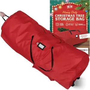Christmas Tree Storage Bag with Wheels - Heavy Duty Christmas Tree Bag Fits Up to 9ft Tall Artificial Christmas Tree, , Durable Handles & Zipper - Xmas Tree Storage Bag (Red)