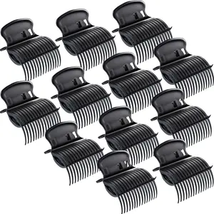 Hot Roller Clips Hair Curler Claw Clips Replacement for Women Girls Hair Section Styling (12 Pieces, Black) hot  rollers large hair claw clip