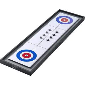 VEVOR Shuffleboard and Curling 2 in 1 Board Games, 45" Portable Tabletop Set, Two Sided Tabletop Shuffleboard with 8 Rolling Pucks, Shuffleboard and Curling Combo Game Set for Kids and Family
