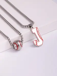 Baseball Letter Design Pendant Necklace, Alphabet Pendant, Stainless Steel Jewelry for Party, Daily Clothing Decor, Trendy All-match & Exquisite Jewelry for Birthday Gift
