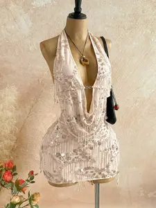 Women's Sequin Fringe 2PCS Set | Halter Top & Mini Skirt Set | Sexy Festival Party Outfit