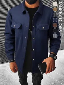 Men's Casual Shirt Jacket Coat with Button Front Closure, Spring & Fall Fashion, Fitted Warm Outerwear for Any Occasion