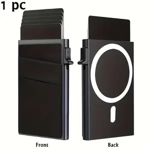 New Magnetic Function Aluminum Alloy Side Push Elastic Lycra Back Patch Men's Credit Card Wallet, Credit Card Holder, Stylish and Practical Design