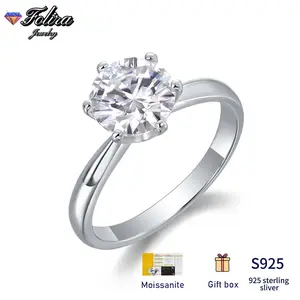 S925 Sterling silver Moissanite Solitaire Women's Ring Wedding Engagement Jewelry Elegant Jewelry 1-5 Carats with Certificate Anniversary Birthday Gift
