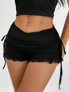 Women's Sexy Tight-Fitting Shorts, Patchwork Ruched Design, Summer Trendy Casual Shorts, Soft Comfortable Fabric, Plain Waistband