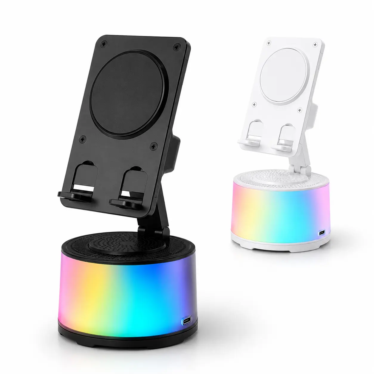 Wireless Induction Audio Speaker Stand, 5in1 Cellphone Holder, 3500mAh Rechargeable Emergency Power Bank,360° Adjustable Mobile Tablet Stand with Colorful Ambient Light Gifts for Men Women SummerWins