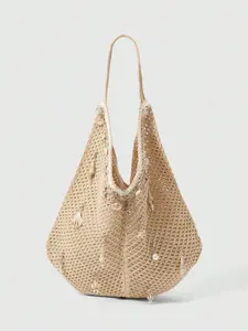 Boho Crossbody Shoulder Bag, Handwoven Hooked Design, Large Capacity, Star Shell Coral Pearl Accent, Ideal for Travel, Shopping, Social Events, Hand Crocheted Bag
