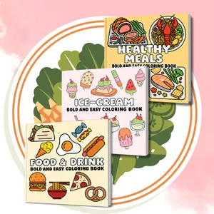3-Piece Bold Easy Square-Size Food-Focused Coloring Books Bundle Set, Office Art Supplies for Creative Activities with Healthy Meals & Pasta Themes