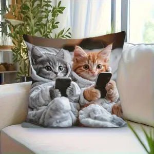 1pc,Cute Pet Cat Pillow Cover, Soft, Zipper Closure, Polyester Material, Home Textile, Winter Home Decor, Multiple Sizes Available