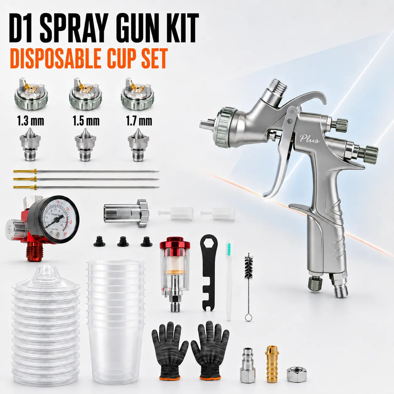 D1 Model LVLP Power Tool Paint Sprayer Complete Kit - Pressure Control Auto Repair Tool with Adjustable Aluminum Mode, High-Capacity Container, 280mm Wide Spray Pattern for Furniture, Auto Repair