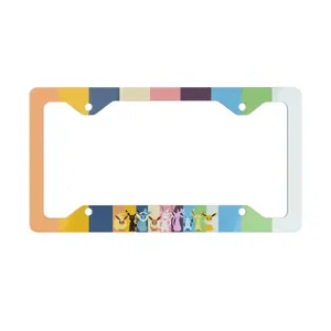 Colorful Anime Fox Evolutions Stripe Metal License Plate Frame - Fan Art Car Decor