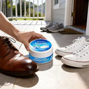 【FathersDayGift】Multipurpose No-Wash White Shoe Cleaner Cream with Built-in Sponge for Leather Silicon Car Interiors 260g Mild Formula Gentle Non-Irritating Eco-Friendly