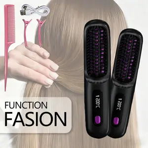 2-in-1 Hair Straightener Brush – Fast Heat-Up Ceramic Heated Comb with Ionic Anti-Frizz Technology, Anti-Scald Design, Multiple Temp Settings, Ionic Tech no Frizz Comfort, Perfect for Gifting & Hair Styling