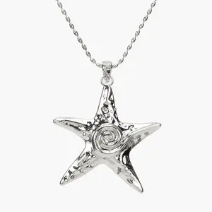 en route Large Starfish Necklace in Silver, Standout Ocean-Inspired Chunky Jewelry, Styled for Vacation Nights or Casual Beachwear