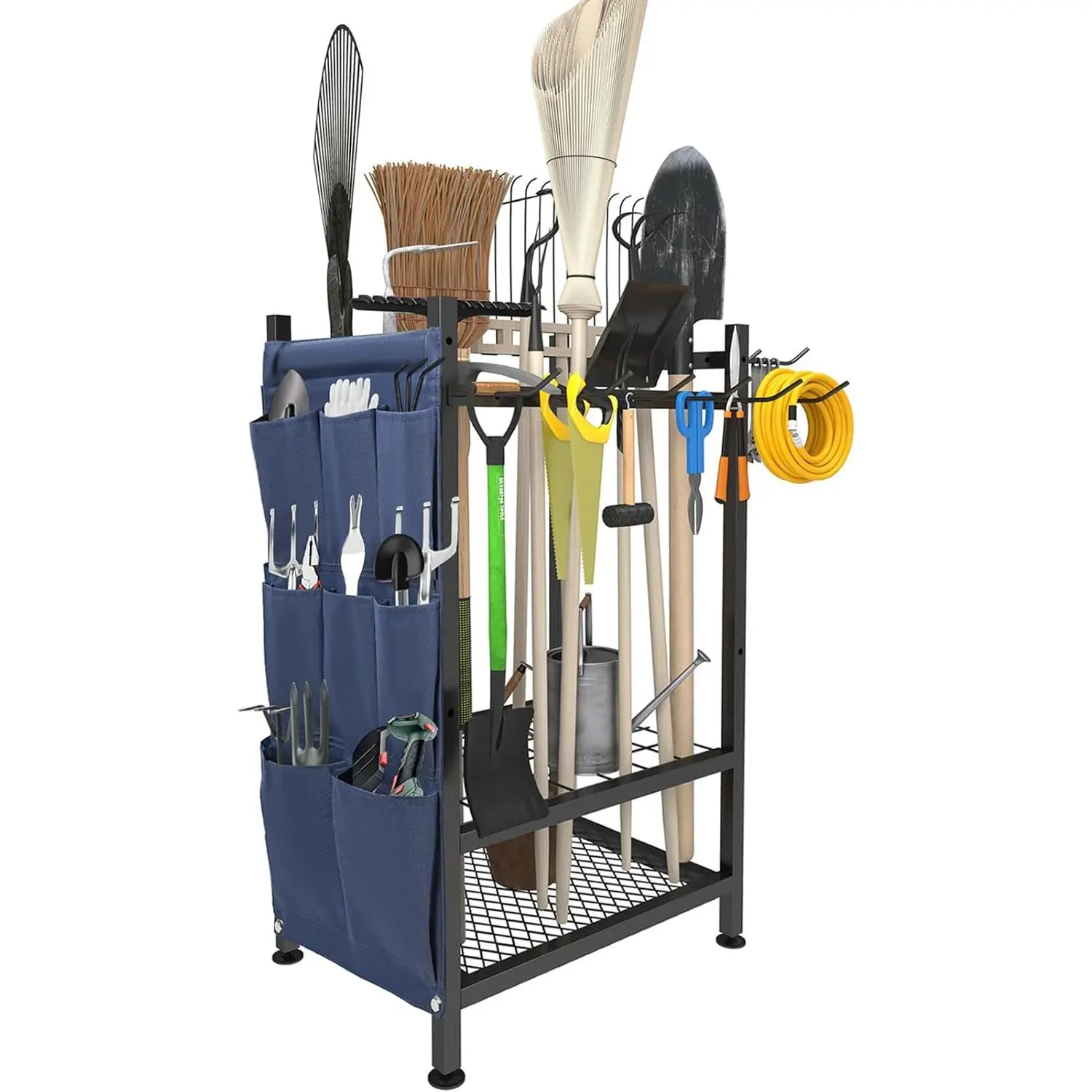 Garden Tool Organizer, Heavy Duty Metal Garden Yard Tool Storage Rack, Garage & Outdoor Space Organization Solution, Wall Mounted Holder Holds Up to 46 Tools, Perfect for Storing Rakes, Brooms, Shovels and More, Ideal for Garage, Yard, Patio and Shed Use