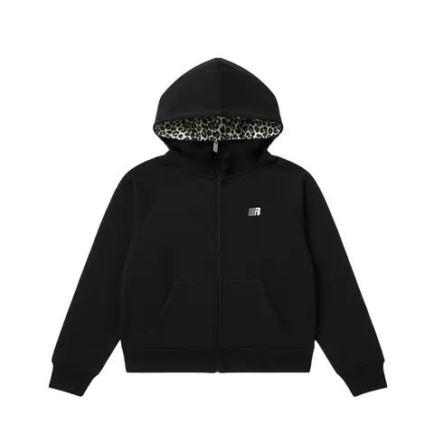 FDR Women's Cropped Full-Zip Hoodie - Soft Fleece Fabric, Leopard Print Hood, Oversized Relaxed Fit, Kangaroo Pocket, Casual Long Sleeve Zipper Top for Everyday Wear, Streetwear Clothes#TikTokShopBackToSchool, Party