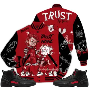 Bloodline 12s Outfit Varsity Jacket, Scary Trust No One Heart Streetwear Sneaker Matching Shirt