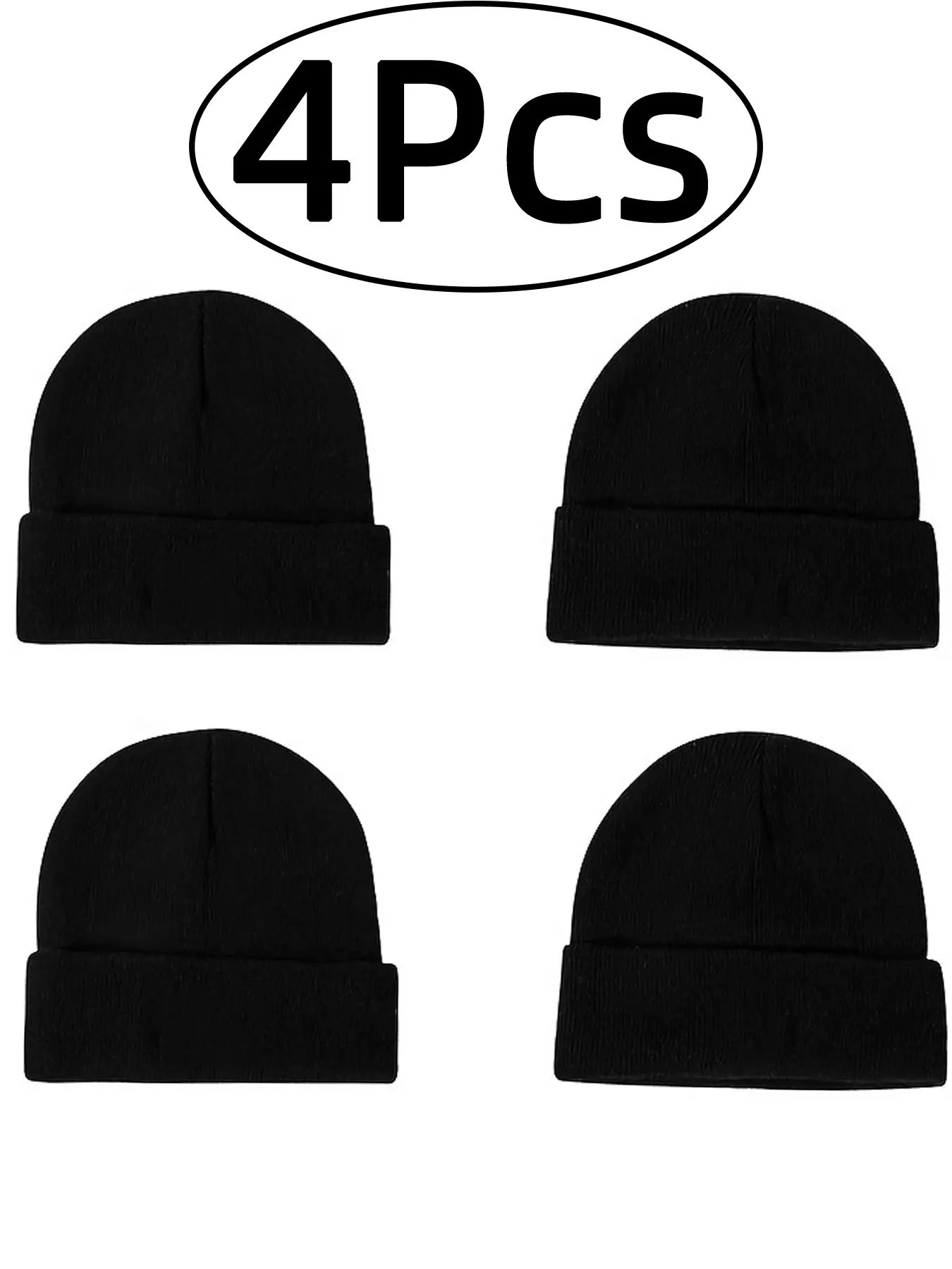 4Pcs-black knitted hat pullover mens knitted hat mens beanie Classic Plain Pattern Fitted Design Beanies Beanies Hats
