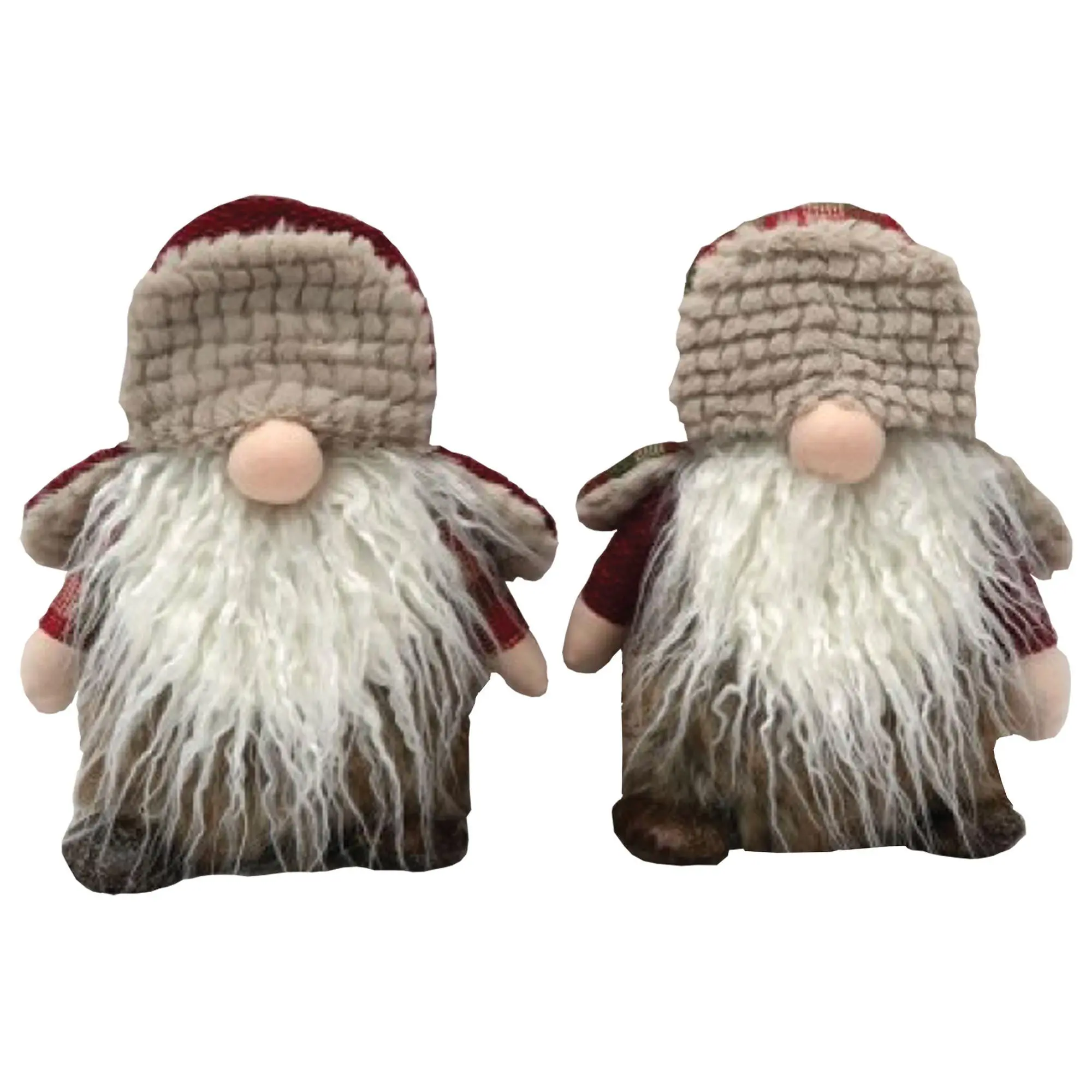 9" Santa's Workshop Old Plaid Gnomes, Set of 2