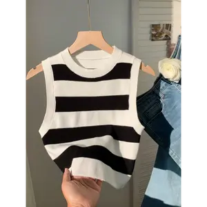 Striped Pattern Crop Knit Top