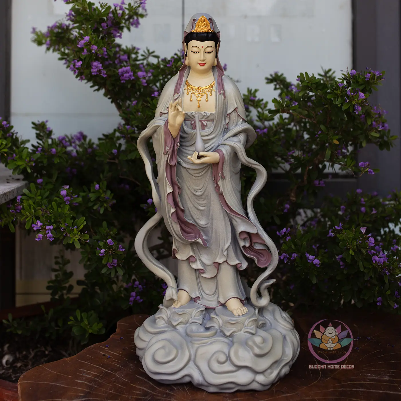 Hand-Painted Guanyin Statue Vintage Buddhist Decor 19.7 Resin Sculpture with Flowing Robes and Gold Highlights for Indoor Altars and Spiritual Gifts