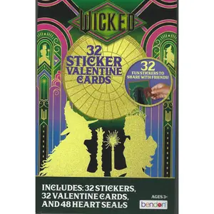 Wicked 32 Valentine Cards with 32 Stickers and Heart Seals