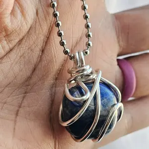 2.4mm Ball Chain Lapis Lazuli Crystal Pendant Necklaces 24 Inches, Thick 14 Gauge Copper Wire Wrapped Jewelry, - Wisdom - Truth [Made-to-Order]