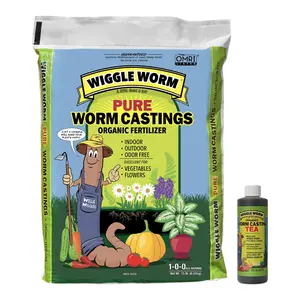 Wiggle Worm Fertilizer Combo Pack – 15lb Pure Worm Castings Fertilizer and Soil Amendment and 8oz Worm Casting Tea Concentrate for Indoor and Outdoor Gardening