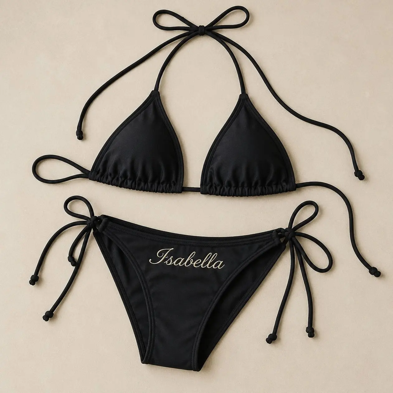 Bride Tie Side Bikini Set with Matching Sarong, Personalized Embroidered Swimsuit for Honeymoon Beach Trip