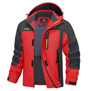 Men's Hooded Windproof Water Resistant Rain Jacket Windbreaker 5 Pockets for Hiking Fishing Runing