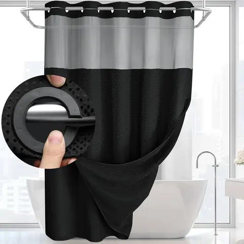 1pc No Hook with Snap in Liner Set, Hotel Luxury Shower Curtains for Bathroom with See Through Top Window, Waterproof, Machine Washable 71W x 74H Shower Curtain Sets, Hookless Shower Curtain, Shower Curtain No Hooks