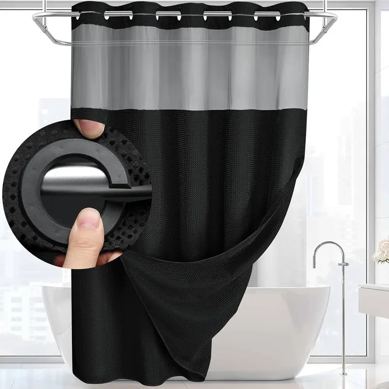 1pc No Hook with Snap in Liner Set, Hotel Luxury Shower Curtains for Bathroom with See Through Top Window, Waterproof, Machine Washable 71W x 74H Shower Curtain Sets, Hookless Shower Curtain, Shower Curtain No Hooks