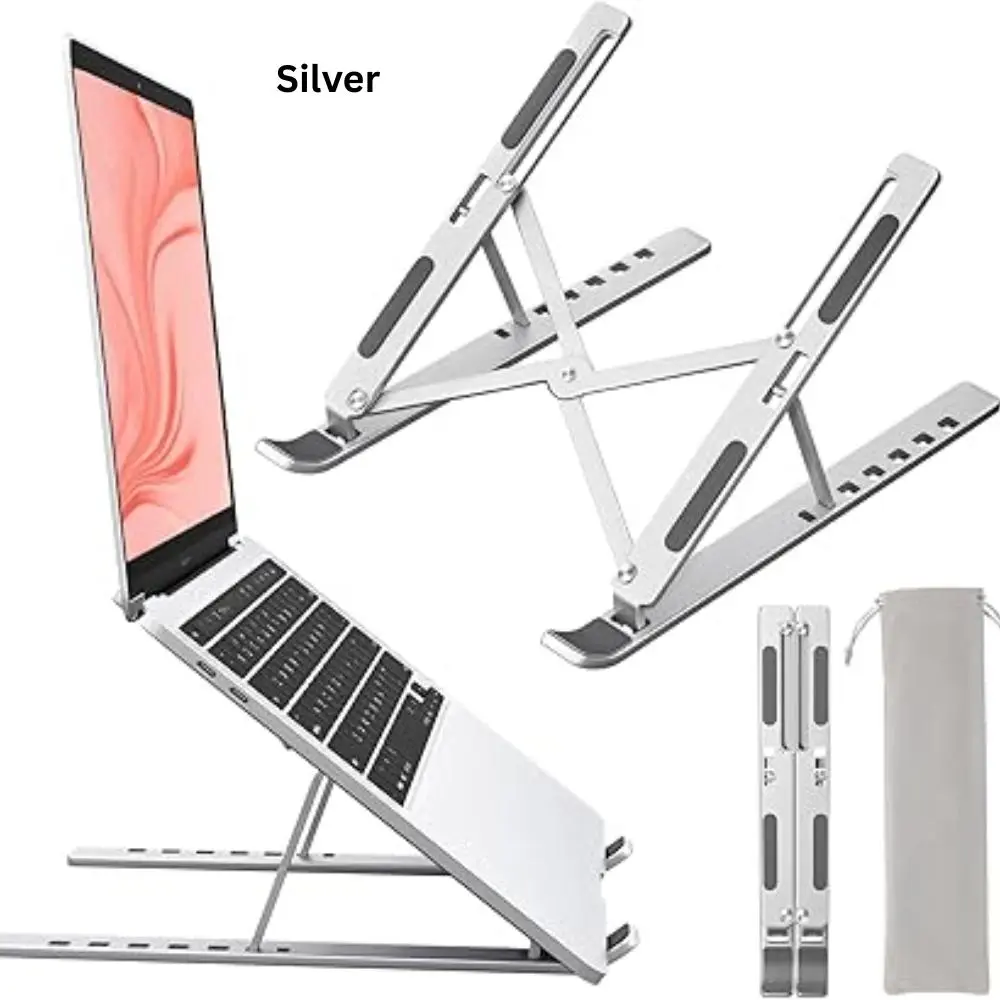 Portable Ergonomic Laptop Stand, Detachable Riser Mount Support, Compatible with MacBook, Dell, Lenovo & More 10-16in Laptops, Silver